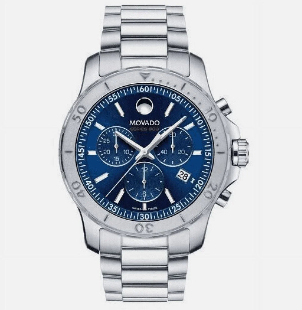 Made Watch 2600151 Mens S/Steel Blue Swiss Series Dial Movado Collection 800