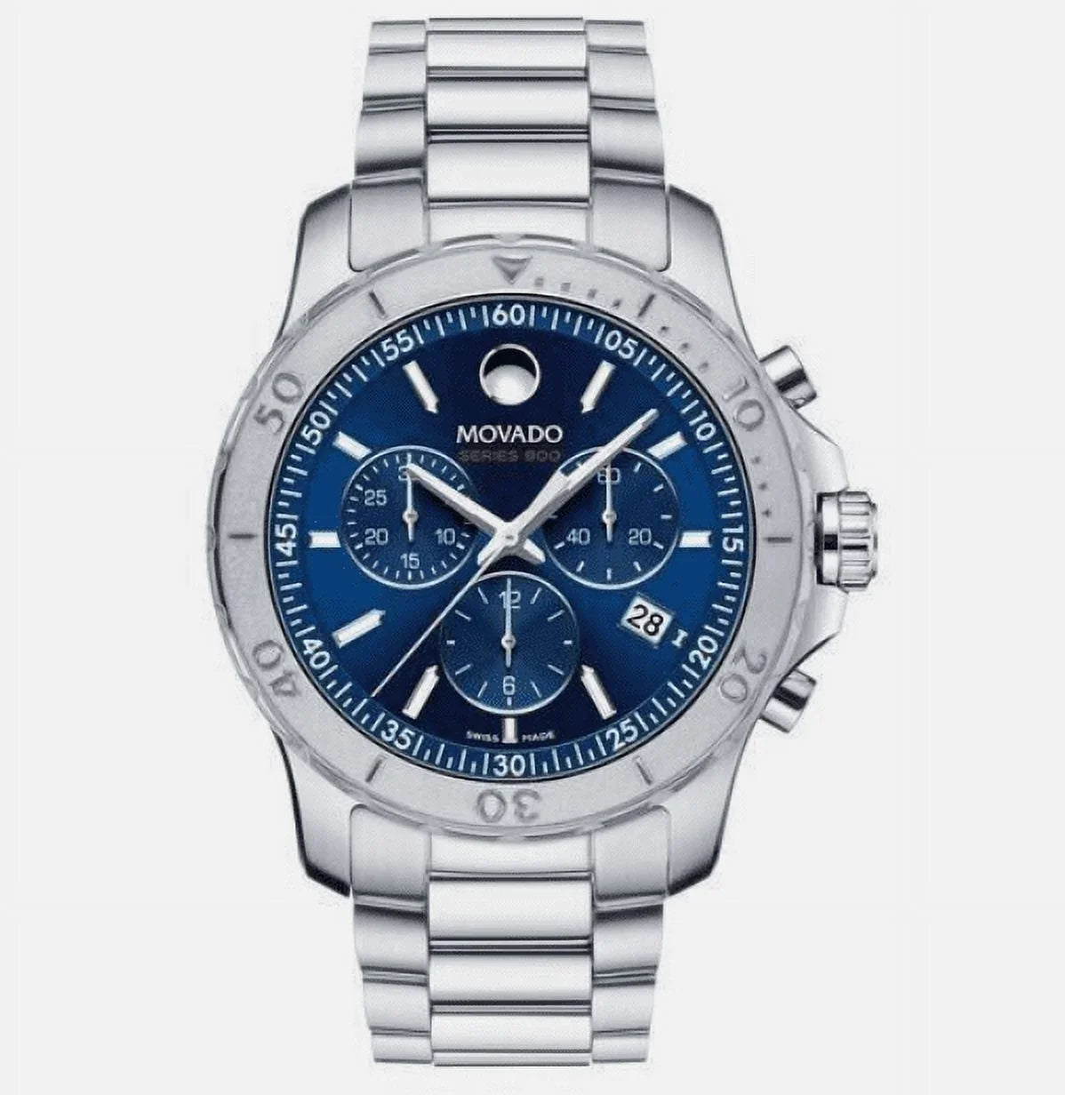 Made Watch 2600151 Mens S/Steel Blue Swiss Series Dial Movado Collection 800