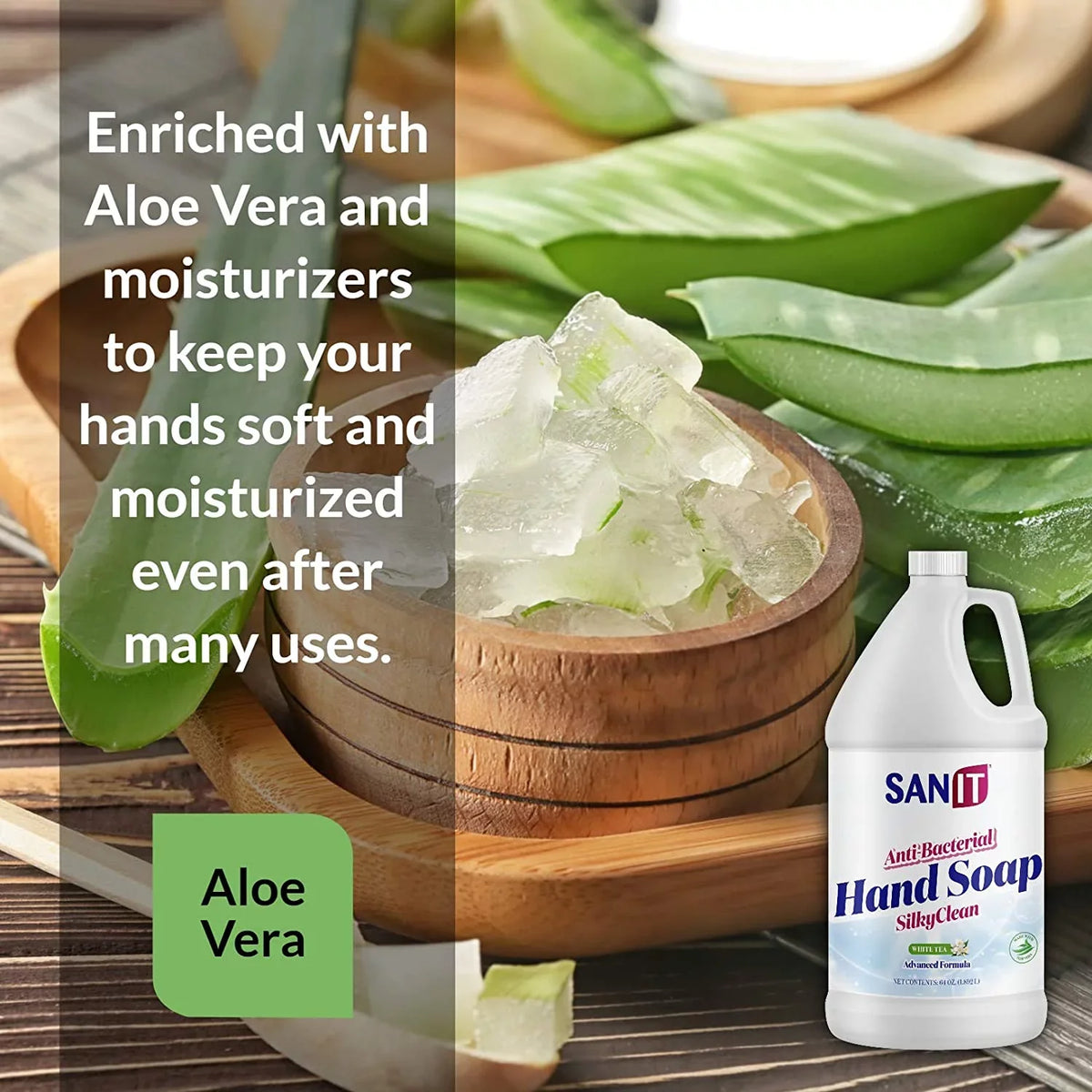 Coconut USA, Advanced - Liquid Wash Hand Silky - Natural Moisturizing Soap Made Aloe Antibacterial - 1 All Vera Refill Clean Tea, in Oil Gel with and White Hand Formula Sanit Gallon