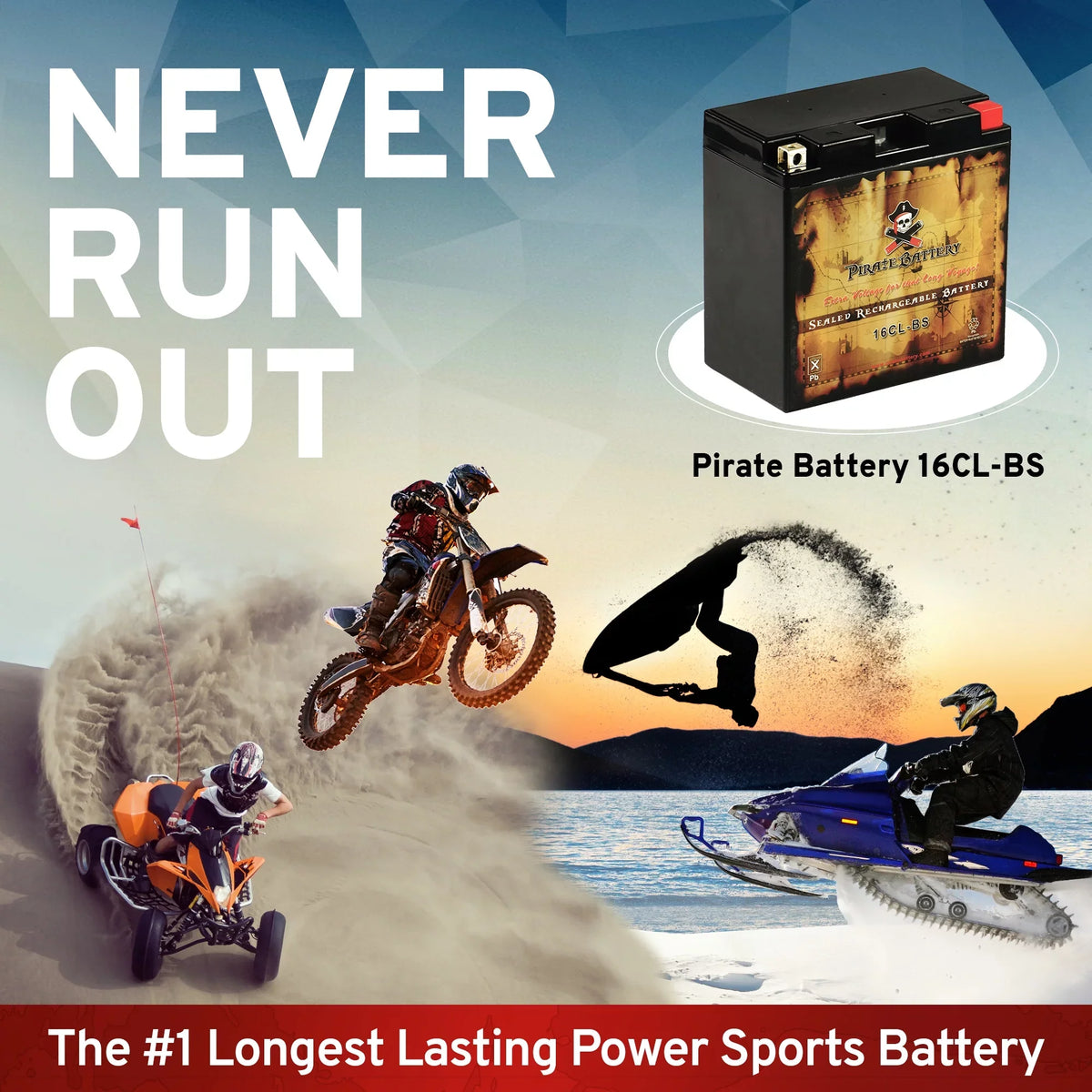 for Jet Kawasaki Sx 300cc Js300 Battery Yb16cl-bs 86-91 Ts, Ski Battery Pirate