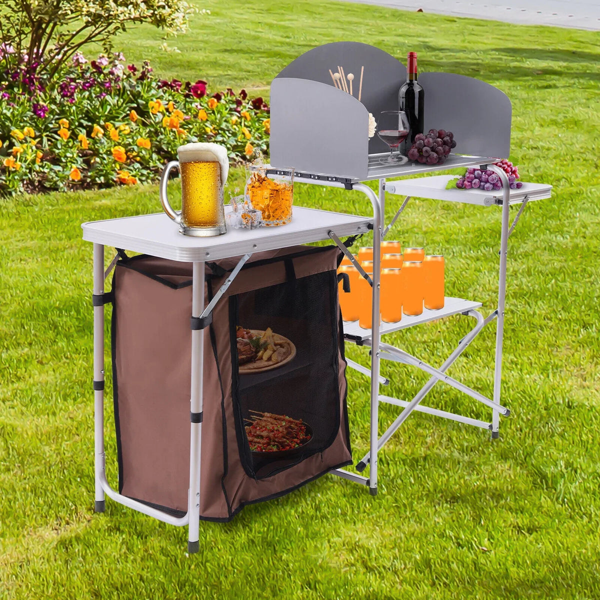 Rack+Brown Table Portable Barbecue Folding Fabric Camping Station Cover
