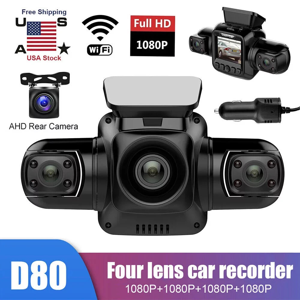 Cam Channel Dash 360°Panoramic Right Vision Rear, 4 and Cameras HD Inside, Night Left, and Recorder Car Front, Driving Rear Front