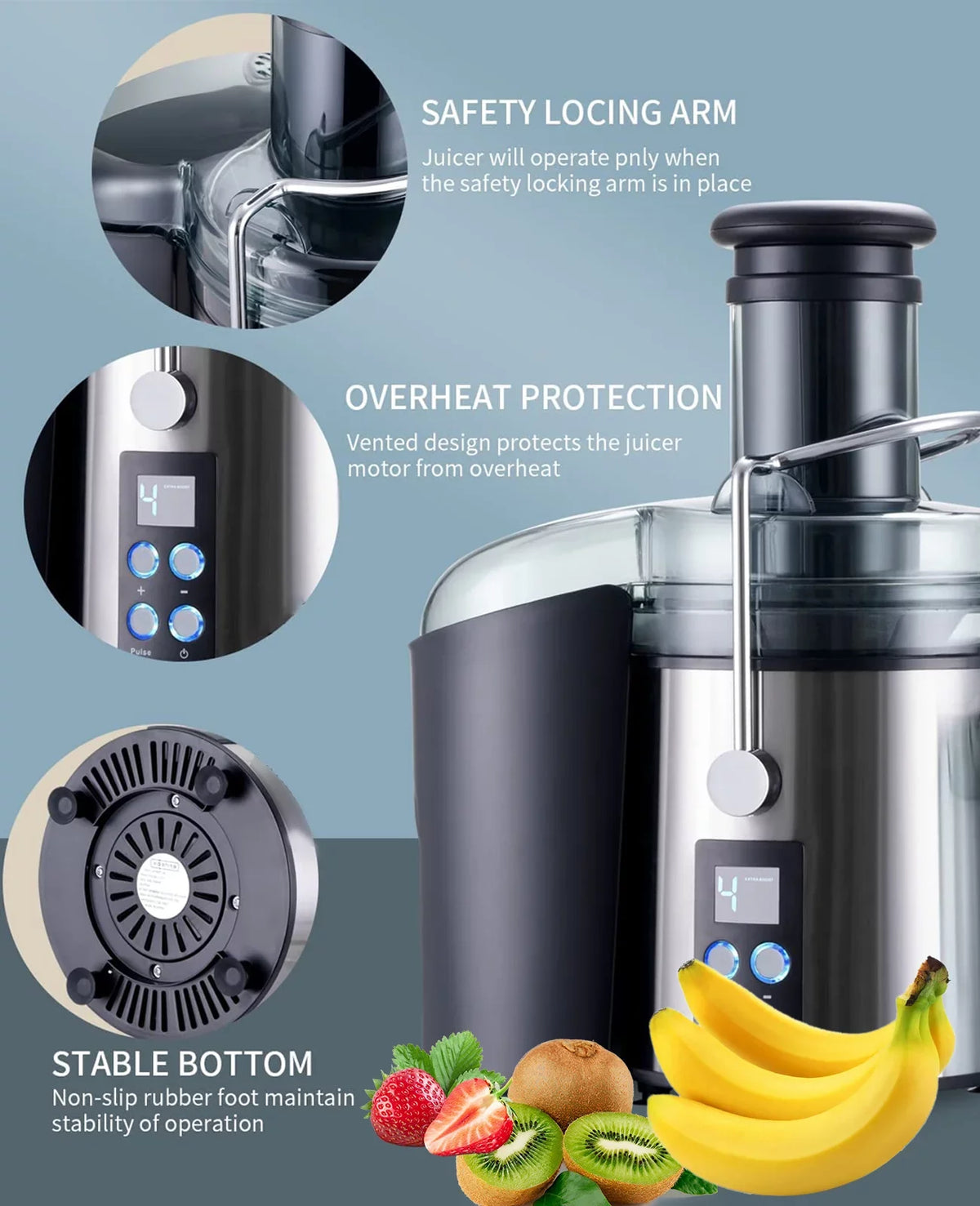 3" with Filter for Centrifugal Machines - Tainless-steel Anti-drip Feed Juicer Chute Vegetable Fruit