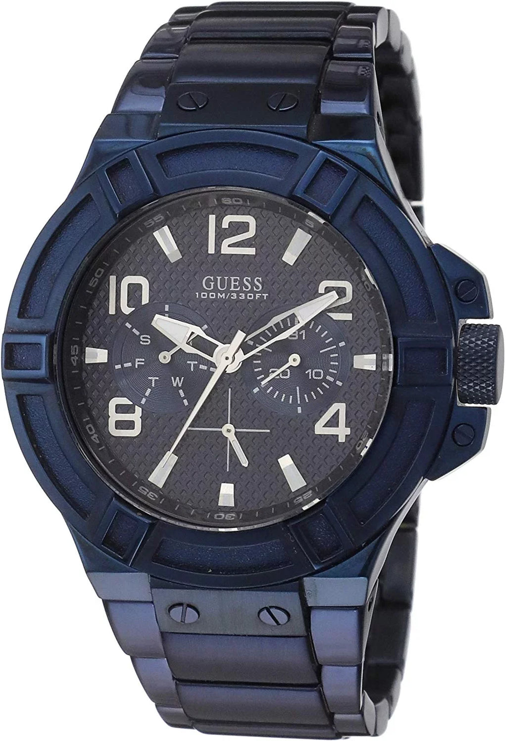Men's Blue Iconic Watch Guess Plated Multi-Function Rigor W0218G4