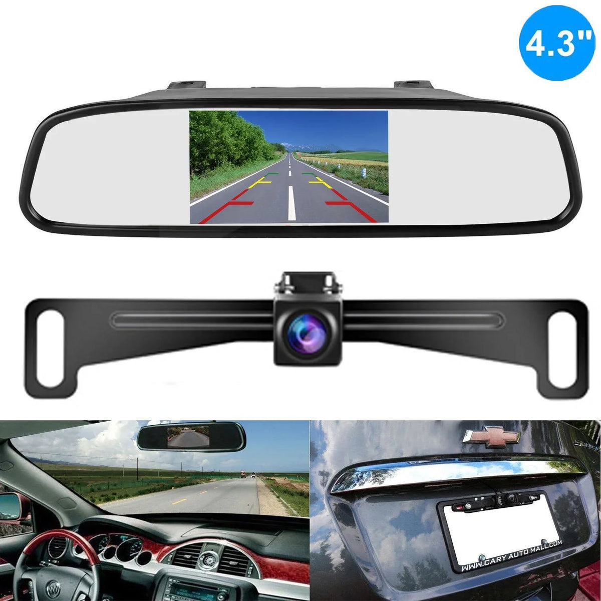 System Parking HD Car View Backup Rear Camera Monitor License Plate Reverse 4.3inch