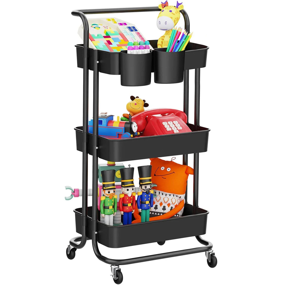 Handle Cart, Wheels3-Tier, Annvchi Storage Office for Trolley, Rolling Storage Multifunctional Room with Utility with Shelves Storage Multi-Functional Cart Kitchen Black Organizer Living
