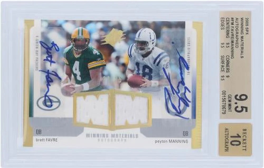 SPX Authentic 9.5/10 BGS Upper Fanatics - Certified Relic Authenticated Favre Peyton #WMR-FM - 9.5,9,9.5,9.5 2005 #13/25 Dual Brett Manning and Autographed Card Subgrades Deck