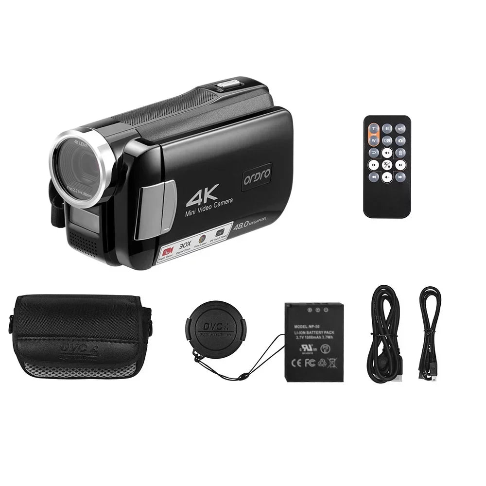 Night Video Recorder, Camcorder, Stunning Videos Photos AC2 Zoom, Vision 30X ORDRO Digital 4K - 48MP Capture Camera and