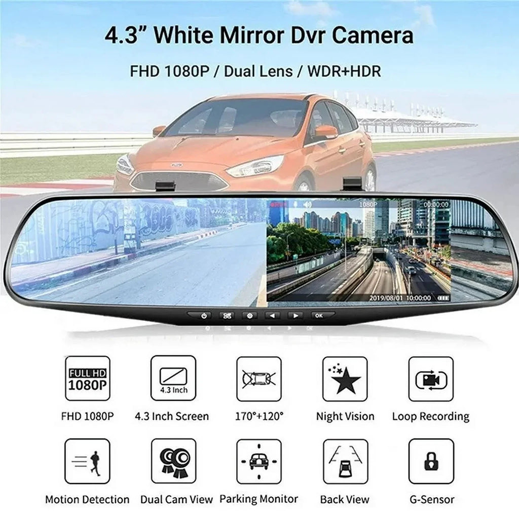 Cars Rear G-sensor, Camera 1080P 170°Wide Front Motion Lens Car Monitor, Angle Dash Vision, Cam Cam DVR Dual Parking Trucks, for Night Monitor, Car Rearview Mirror 4.3" Detection