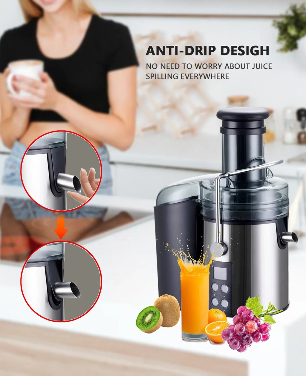 3" with Filter for Centrifugal Machines - Tainless-steel Anti-drip Feed Juicer Chute Vegetable Fruit