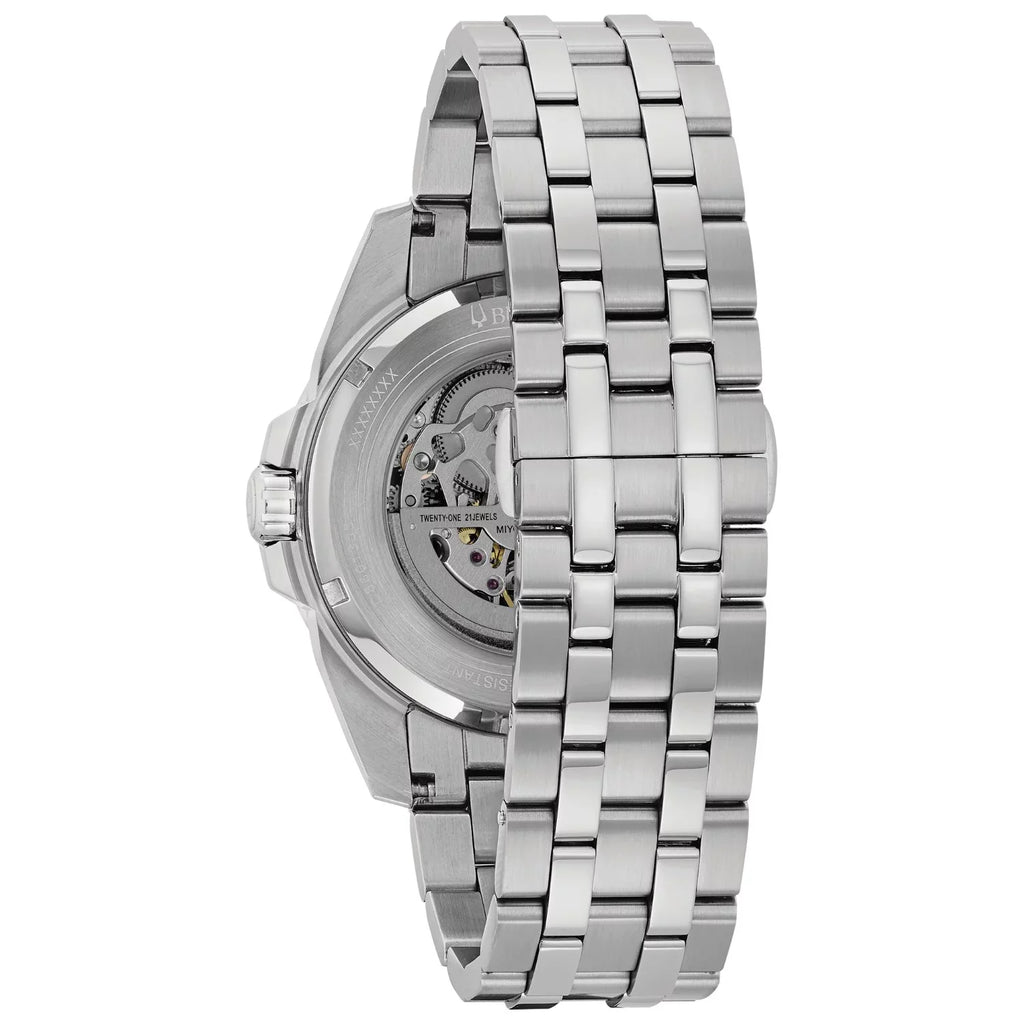 Dial Steel Watch Stainless Silver Men's Automatic Skeleton 96A187 Bulova Bracelet