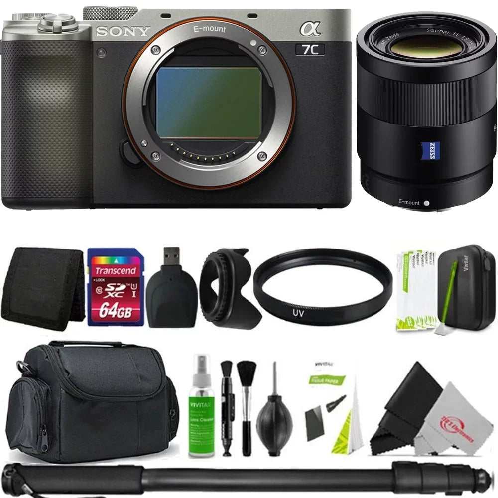 '+ a7C Accessory Za (Silver) Alpha 55MM Fe Mirrorless Digital Camera F/1.8 Kit Sony Lens