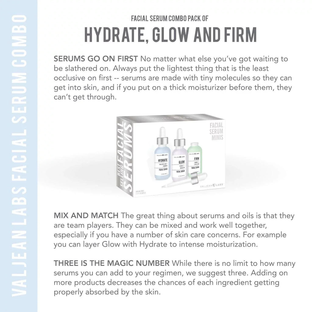 Facial Labs Serum, Pack Valjean - Hydrate, Supercharged, 1oz - Targeted Skincare Free, Free, Ingredients Glow, and Bottles Combo Firm of Cruelty Paraben