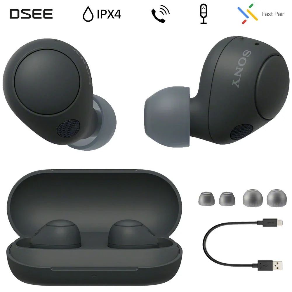 Sony IPX4 Headphones with Noise Canceling Earbud Truly Open Mic and Water Black WF-C700N Box in-Ear Bluetooth Wireless Resistance,