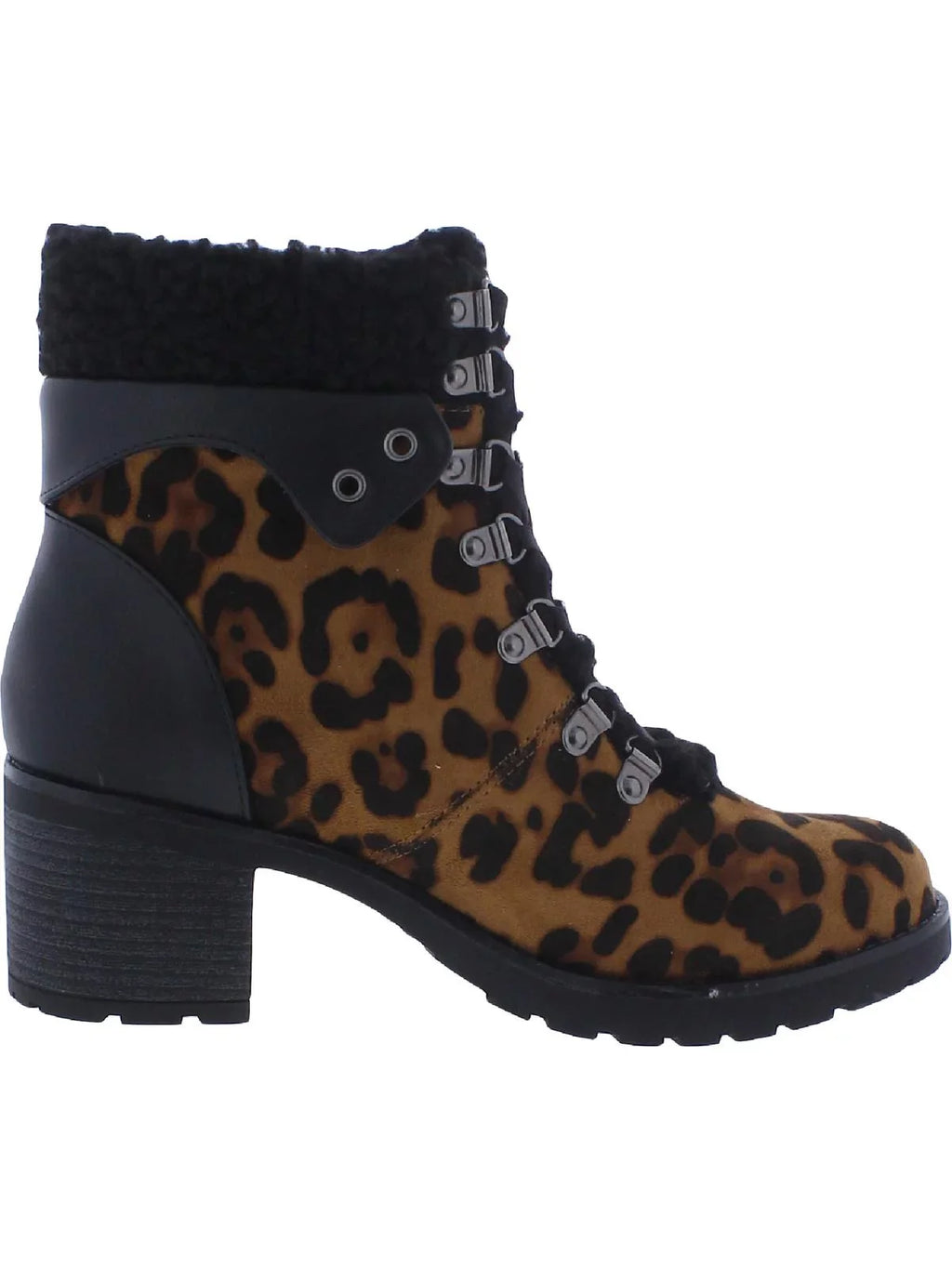 Emilia Block SHOE AND Round Leopard Toe Print Plush THE 8 Padded Heel Womens Lace-Up Lug Booties JANE Hiker Trim Brown Sole