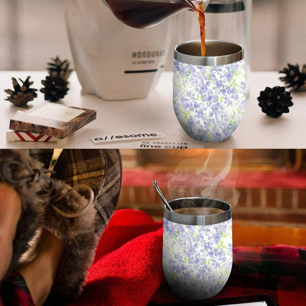 Stainless Cups, Floral Blue U with Insulated Cup 304 with Vacuum Cups Double Layer Belly Hidove 12oz Wine Green Big Eggshell Pattern Lid, Steel Shape Cup Cup Tumbler Insulation
