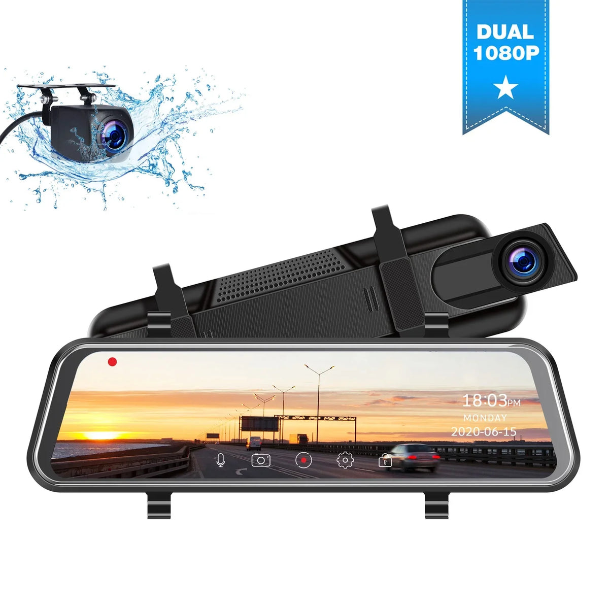 G-Sensor Cam Screen 1080P Recording, Vision, Front Assist, Loop Touch 10" Dash and Dash Mirror Cam Full for Rear, Parking Night Car, TOGUARD