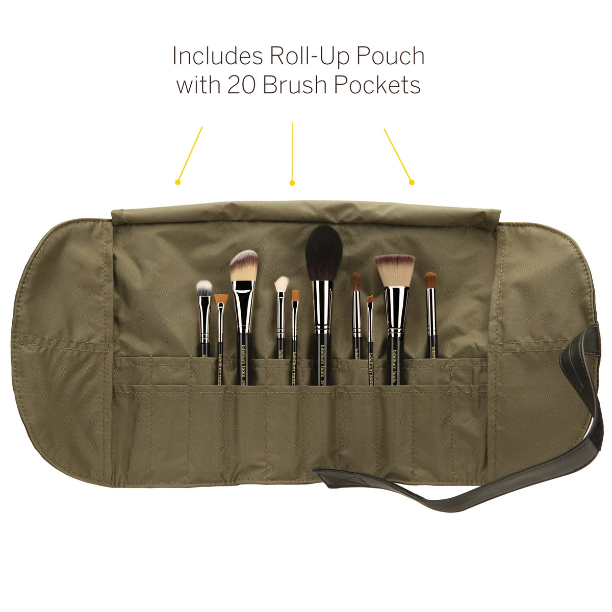 Set Roll-Up Brush Essential Makeup with Tools Maestro Pouch Professional Bdellium The Series 10pc. Key