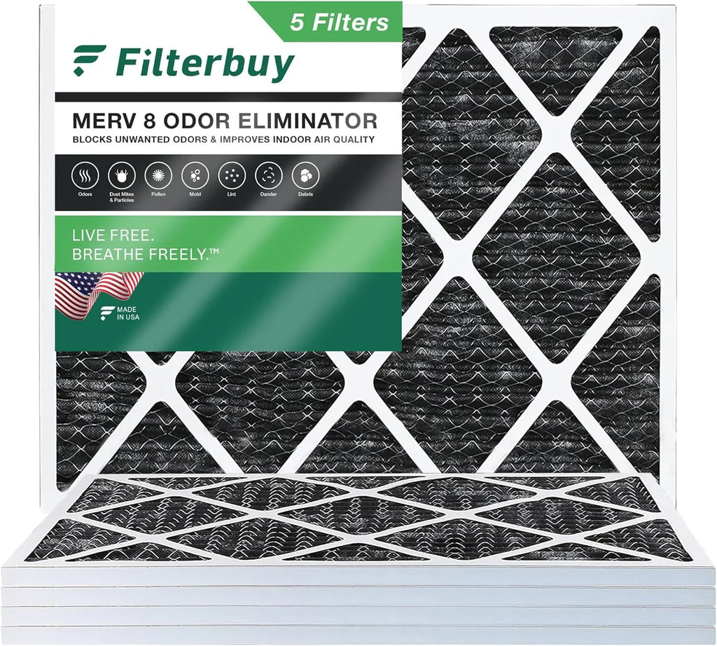 Eliminator with MERV Carbon Odor 8 Air Filters AC 24x30x1 Activated Filterbuy (5-Pack) Pleated HVAC Furnace