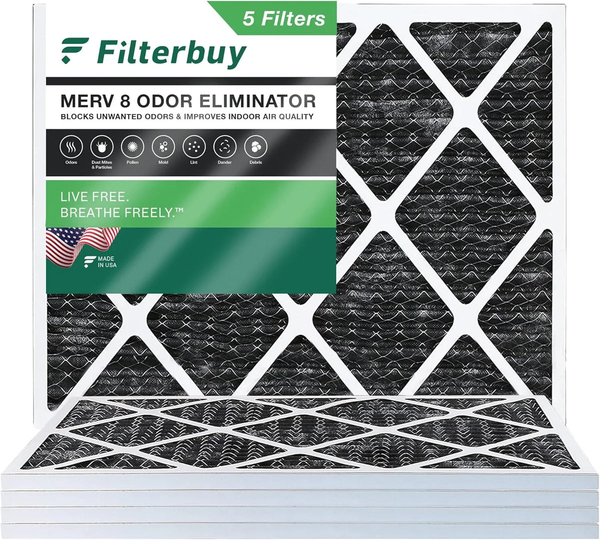 Eliminator with MERV Carbon Odor 8 Air Filters AC 24x30x1 Activated Filterbuy (5-Pack) Pleated HVAC Furnace