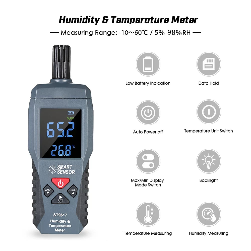 High Meter SENSOR SMART Accuracy Display Gauge Meter Hygrometer Digital Humidity Tester LCD & Humidity