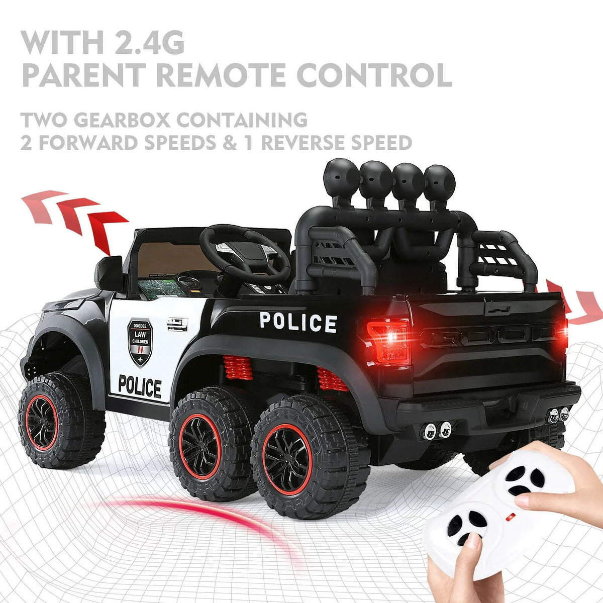 Remote 6 on Kids Police Car Toy (Black) Ride 12V Control with JOYLDIAS Wheels