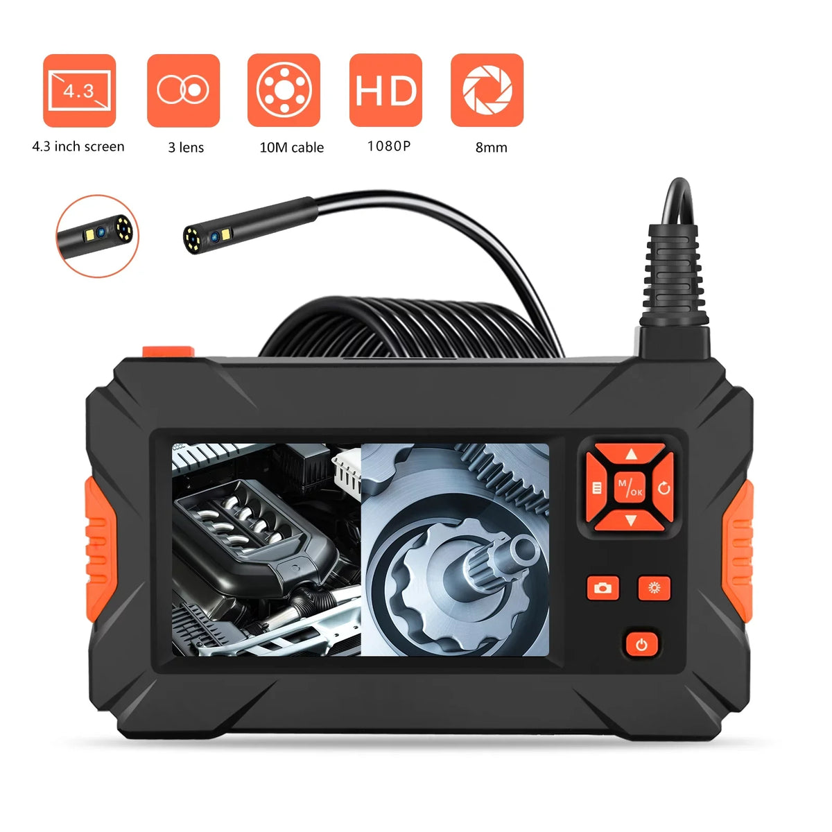 Pinnaco Screen Portable Camera, Inspection Automobile IPS - 4.3" Endoscope Sewer Engine for P130 Pipe Full-Color Maintenance Industrial