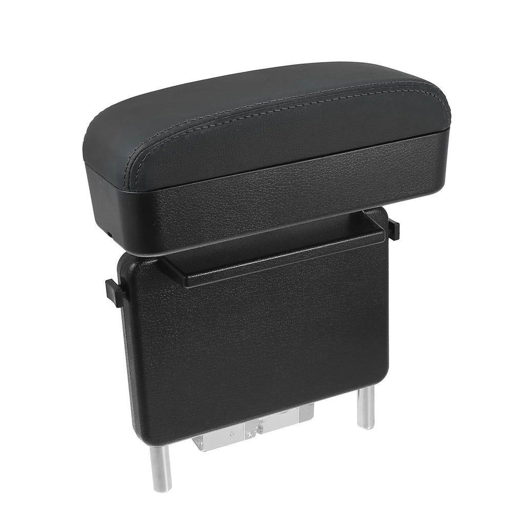 Leather Line Seat Box Black Adjustable Armrest Center Box Armrest with Storage Gap Black PU Organizer Car Armrest