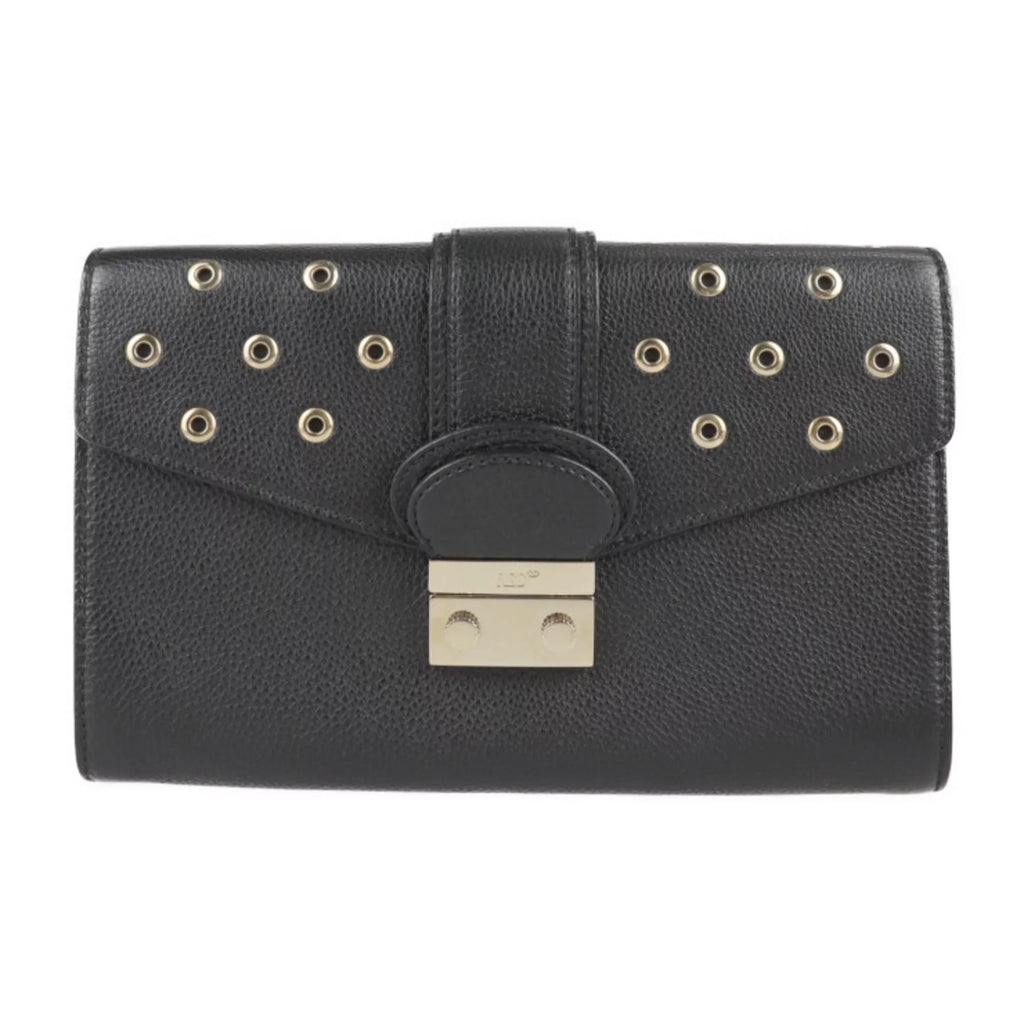 punching RED Pre-Owned leather REDValentino gold metal black fittings Valentino second VALENTINO clutch eyelet wristlet (Good) bag red