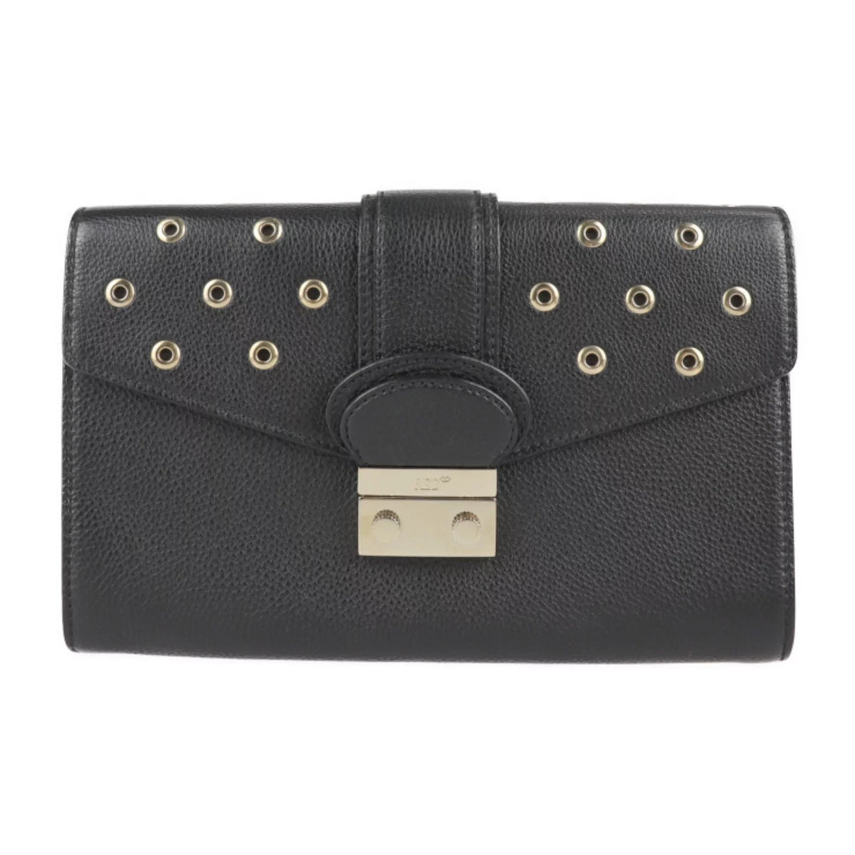 punching RED Pre-Owned leather REDValentino gold metal black fittings Valentino second VALENTINO clutch eyelet wristlet (Good) bag red