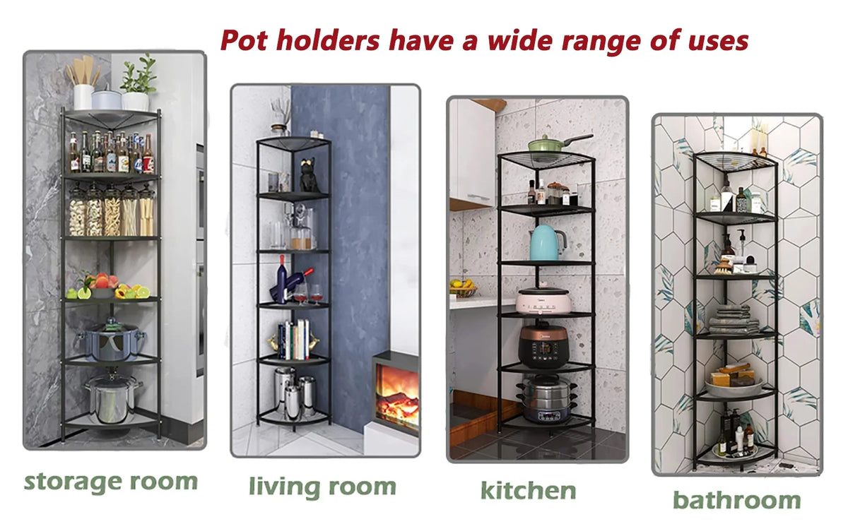 Pot tonchean Corner Carbon Rack Steel Rack Shelf Storage Organizer 6-Tier Free Kitchen Standing