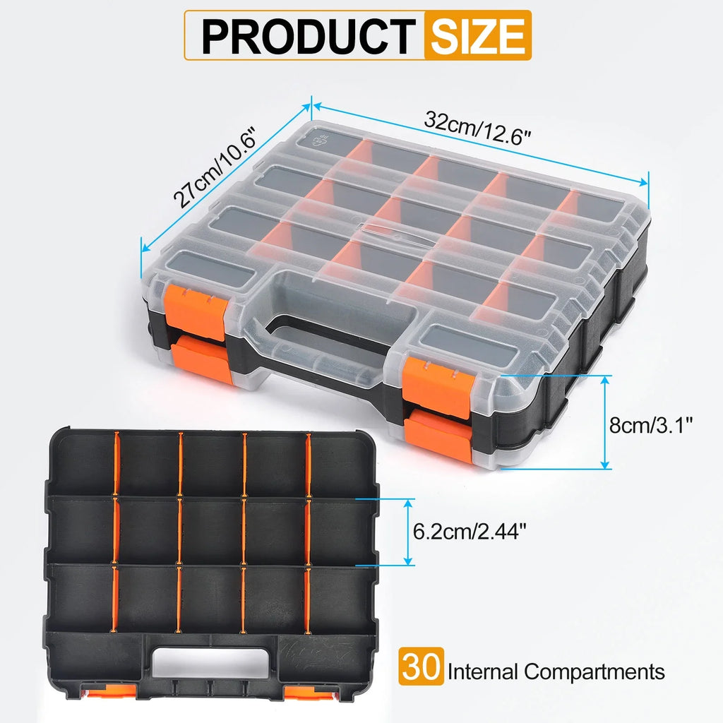 Storage 30-Compartment 12.6"x10.6"x3.1" Removable Hardware Side Uxcell Tool 2pcs Box with Dividers Organizer Double