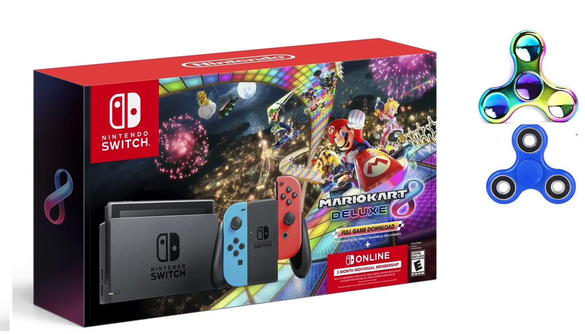 Ptech with Switch Deluxe Joy-Con, Nintendo Kart Month Blue & with Bundle Red Mario Membership 8 Spinner 3 &