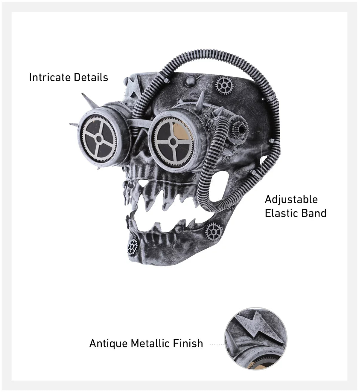 Wired Full Mask Steampunk Attitude Skeleton Costume Studio Goggles Face - Silver