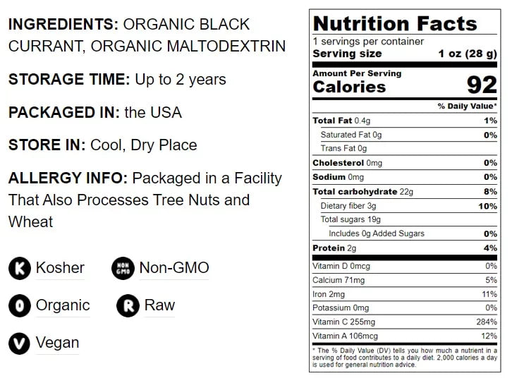 Vegan, by Powder, 4 Organic Currant Non-GMO, Raw, Kosher — Pounds Live to Black Food —