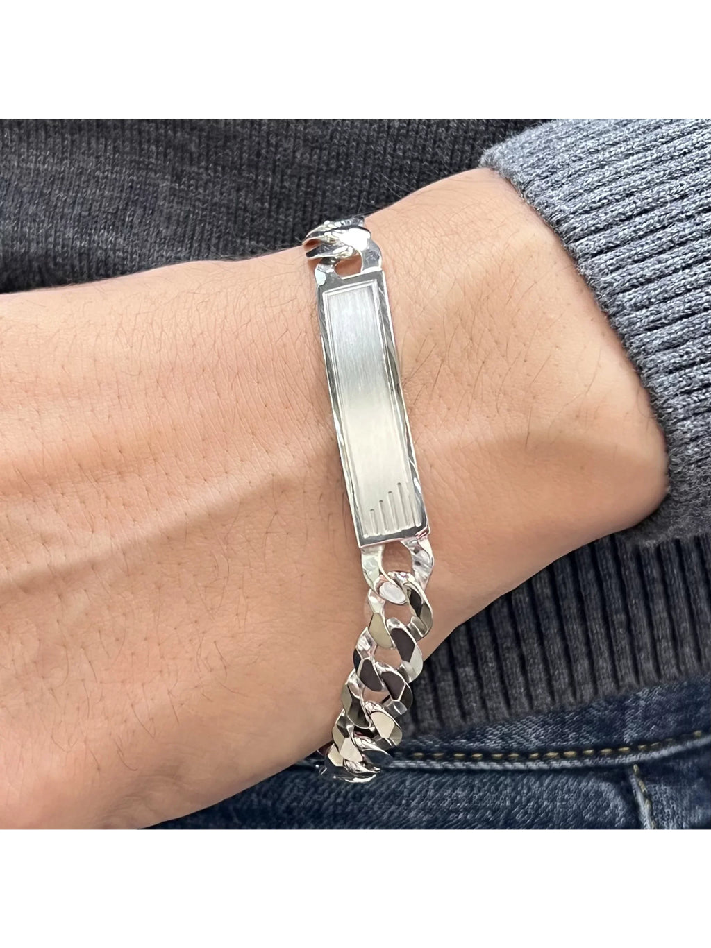 Bracelet Polished Link Mens Chain Sterling Inches ID 925 Silver 9 Cuban Curb