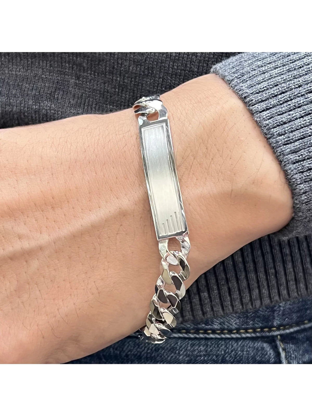 Bracelet Polished Link Mens Chain Sterling Inches ID 925 Silver 9 Cuban Curb