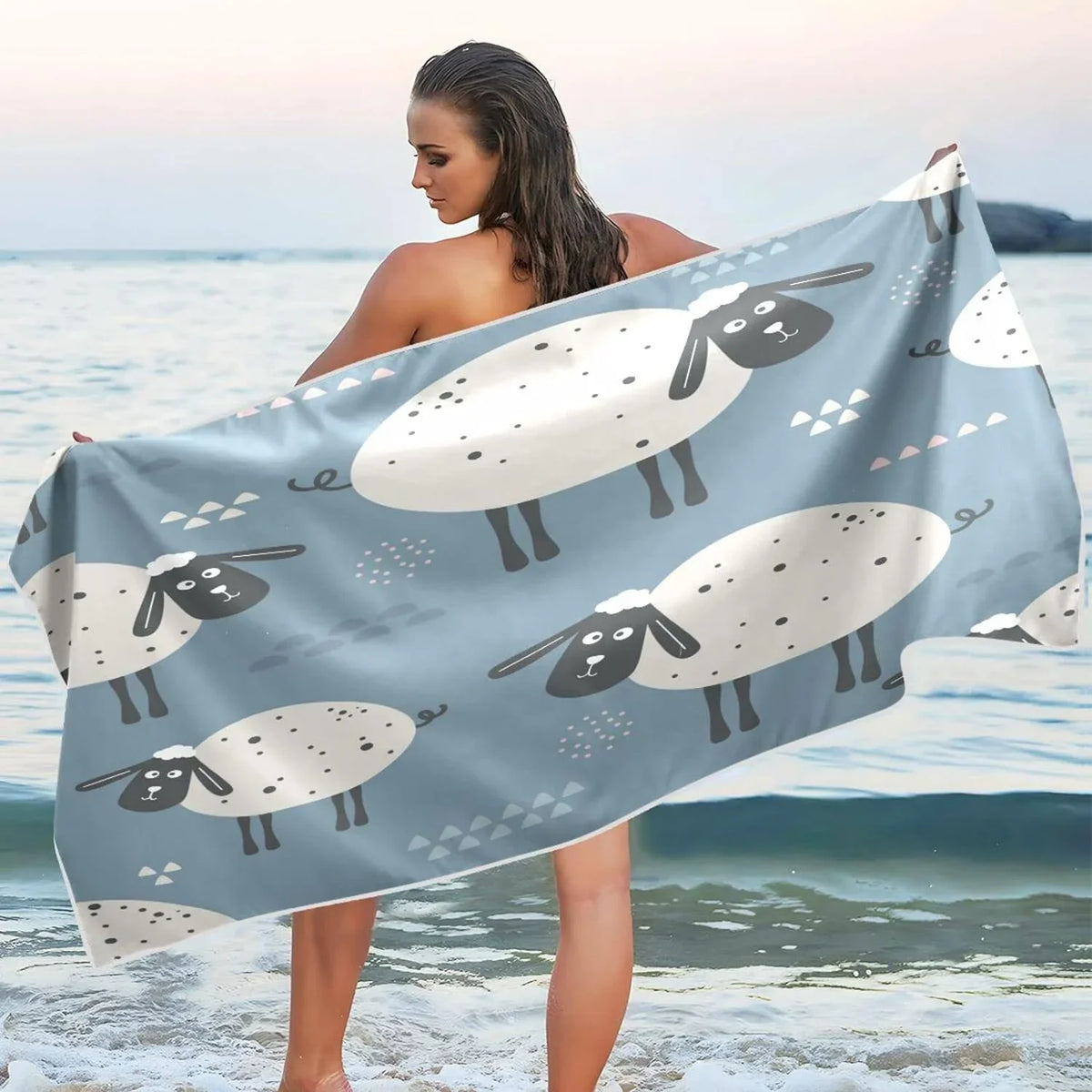 Oversized Beach Free Towel, Multipurpose Swim Face Bestwell Towel 31”X71” Sheep Pool Sand Cute Quick Towel Dry Black Bath Lightweight Blanket, Thin Shower Yoga Towel Microfiber