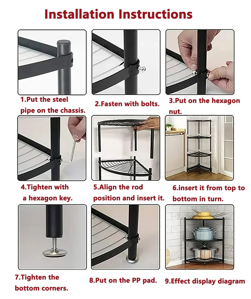 Pot tonchean Corner Carbon Rack Steel Rack Shelf Storage Organizer 6-Tier Free Kitchen Standing