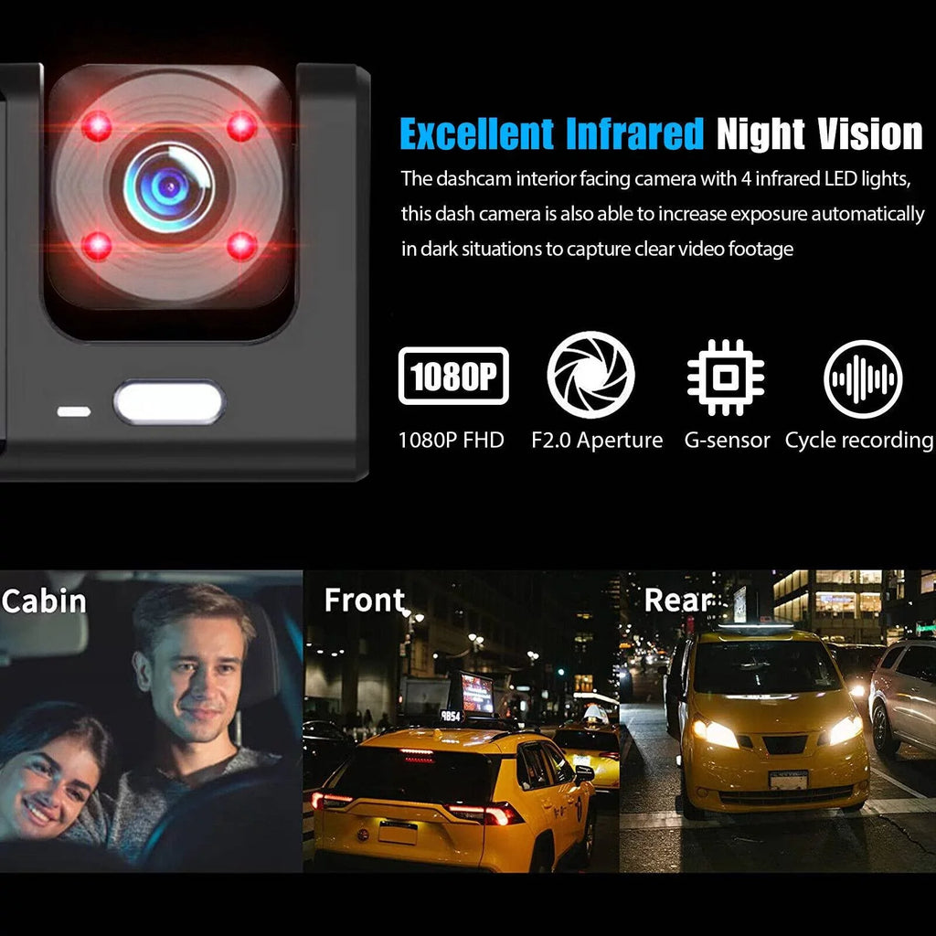 Cam Car G-sensor HD Dash Lens Recorder Dual Front/Rear/Inside Camera Video 1080P
