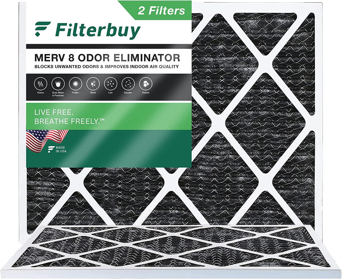 MERV Filterbuy 8 AC Furnace Carbon Air Activated with HVAC Pleated (2-Pack) Filters 24x30x1 Odor Eliminator
