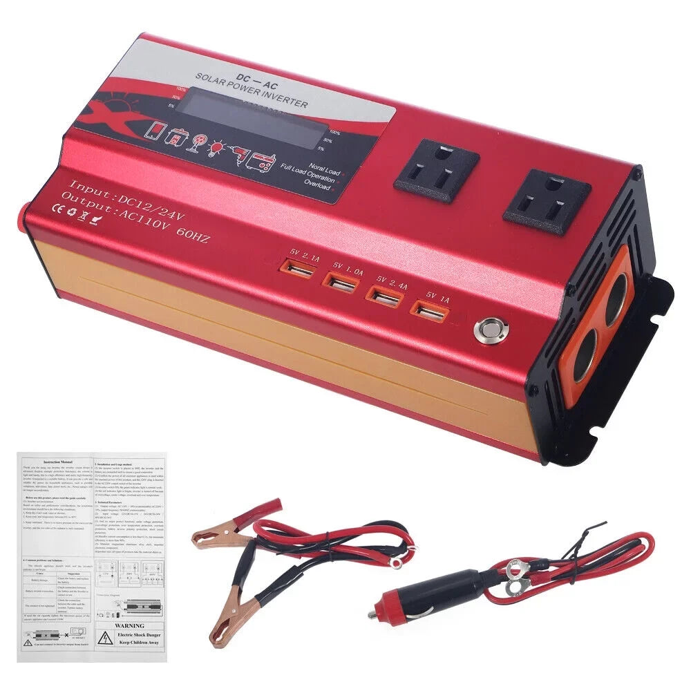 to 12V RV 110V Inverter Car Wave 6000W Power Converter LCD Pure AC DC Sine