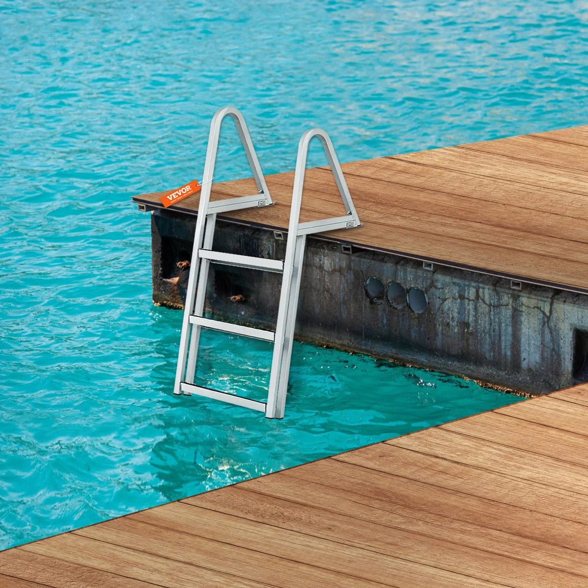 for & 4'' Marine Installation Access - Alloy lbs Dock Wide Simple Nonslip Boats, Lakes, VEVOR Removable Ladder 3-Step Steps, Aluminum 350 Pools with Capacity,