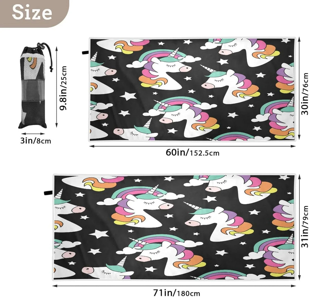 Dry Bestwell Quick Towel Lightweight Holiday（248） Absorbent Swimming Towel Camping Print Unicorn for Beach Oversized Compact Travel - Super Towels -