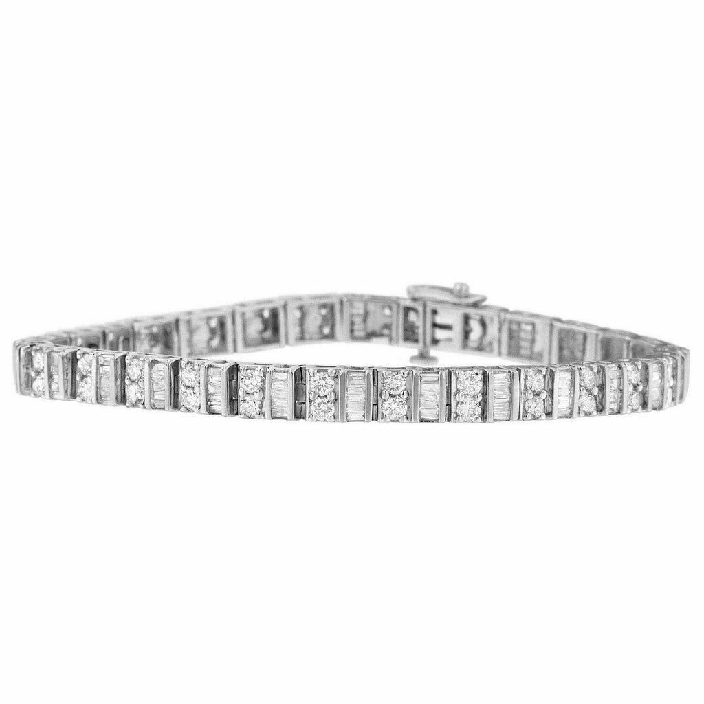 Bracelet Natural Diamond(I-J)Baguette & Round White SI1 Cut 4ct Gold Tennis 14K