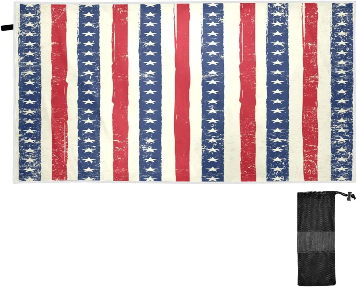 '- Compact Beach for Lightweight Holiday（90） - Swimming Dry Towels Flag Oversized Towel Bestwell Travel Quick Towel Super American Stripes Absorbent Camping