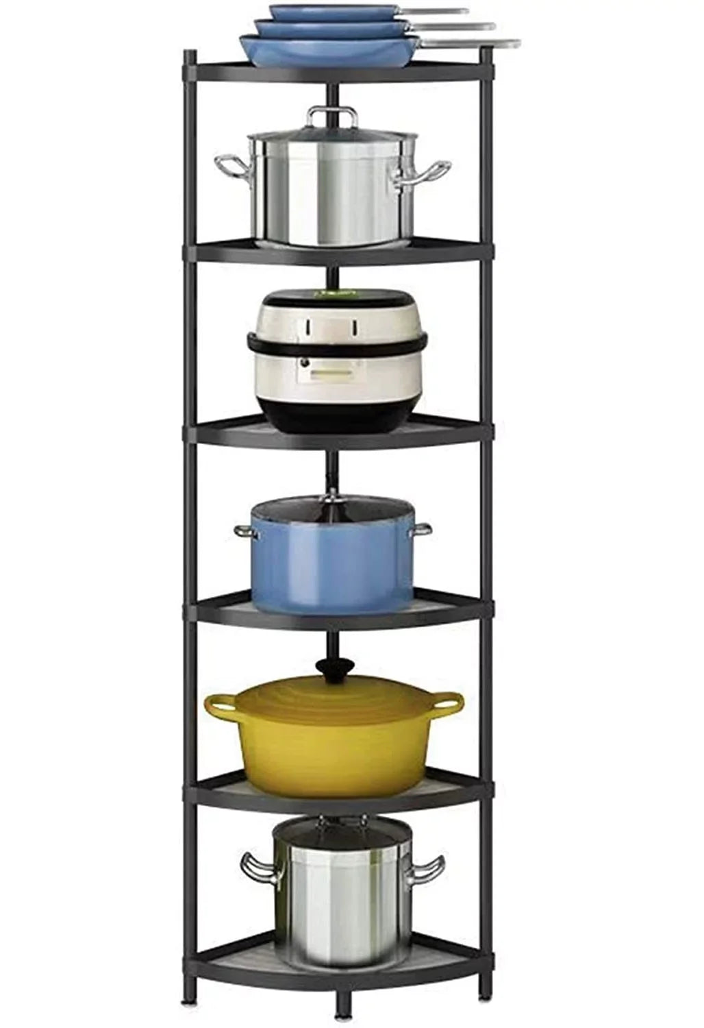 Pot tonchean Corner Carbon Rack Steel Rack Shelf Storage Organizer 6-Tier Free Kitchen Standing