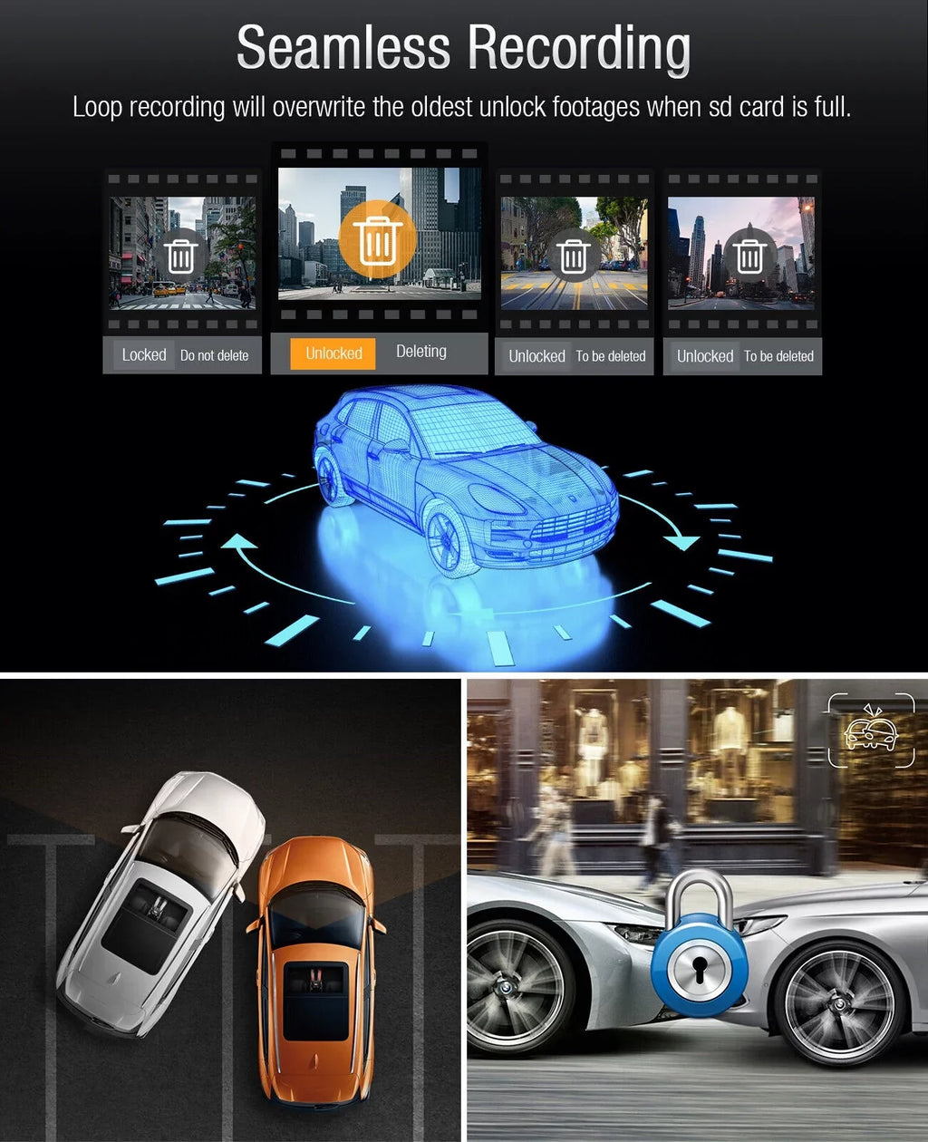 Recording Front 4K+1080P G-Sensor 4K Mode Inside TOGUARD 3" Car Cam and Loop LCD Camera Camera Dash Screen Dash Parking