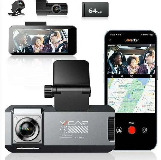 Dashboard VVCAR 3 WiFi 3.99" R39 GPS Camera Parking Recorder Dash Rear Cam 5K with Card Channel Front Car 64GB Mode IPS Inside