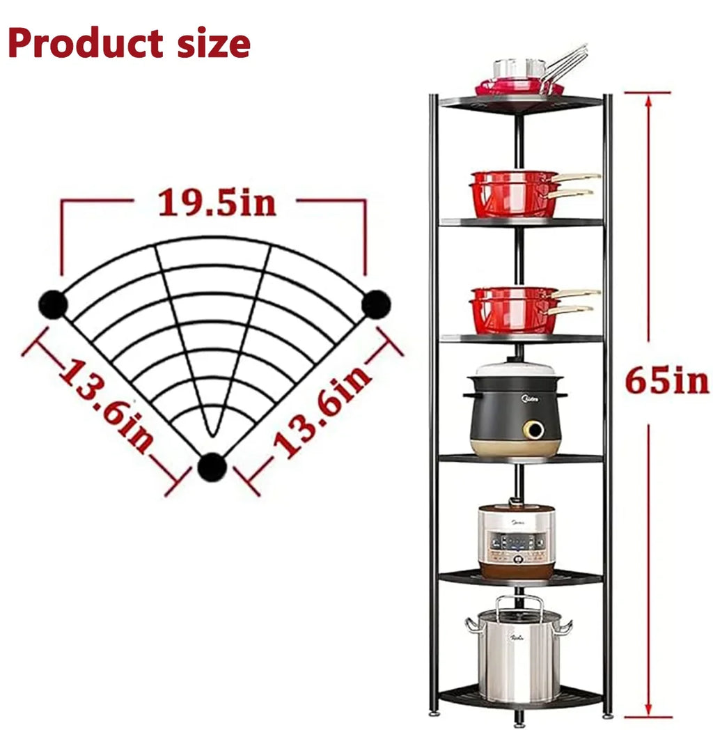 Pot tonchean Corner Carbon Rack Steel Rack Shelf Storage Organizer 6-Tier Free Kitchen Standing